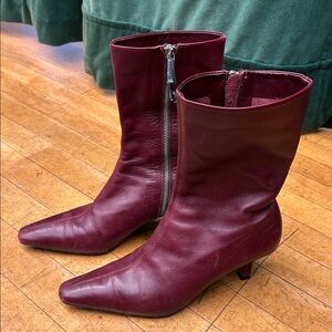 Leather Zara Maroon Heeled Boots